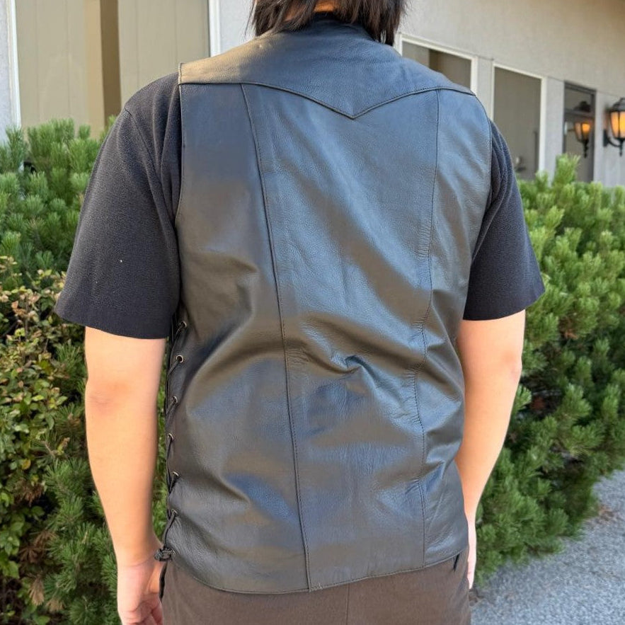 Open Road Men's 10 Pocket Leather Vest | Genuine Cowhide Vest 