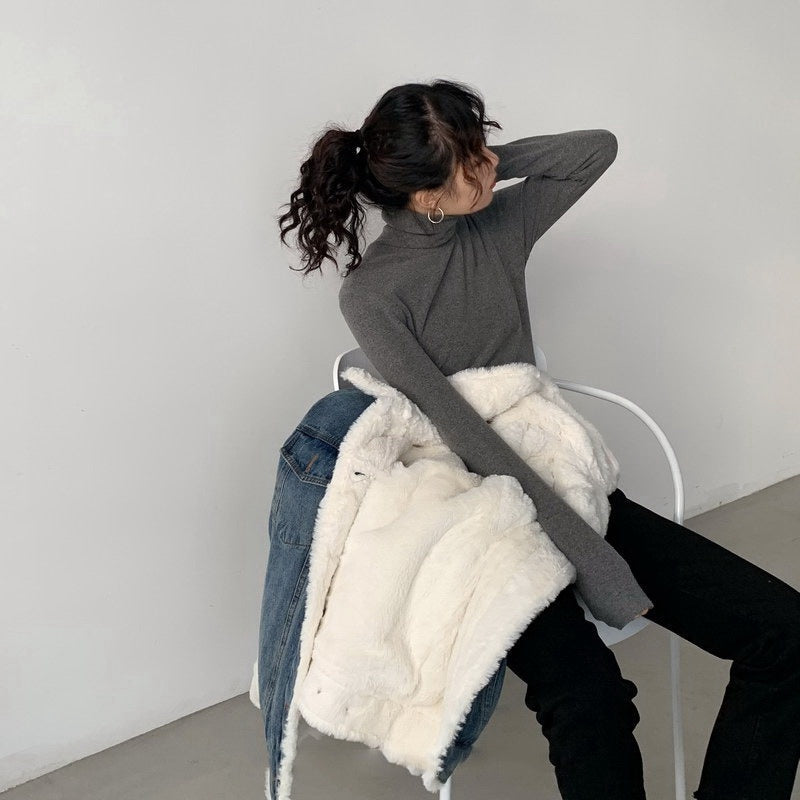 Plush Thick Lamb Wool Denim Jacket Women Short EX-STOCK Canada 