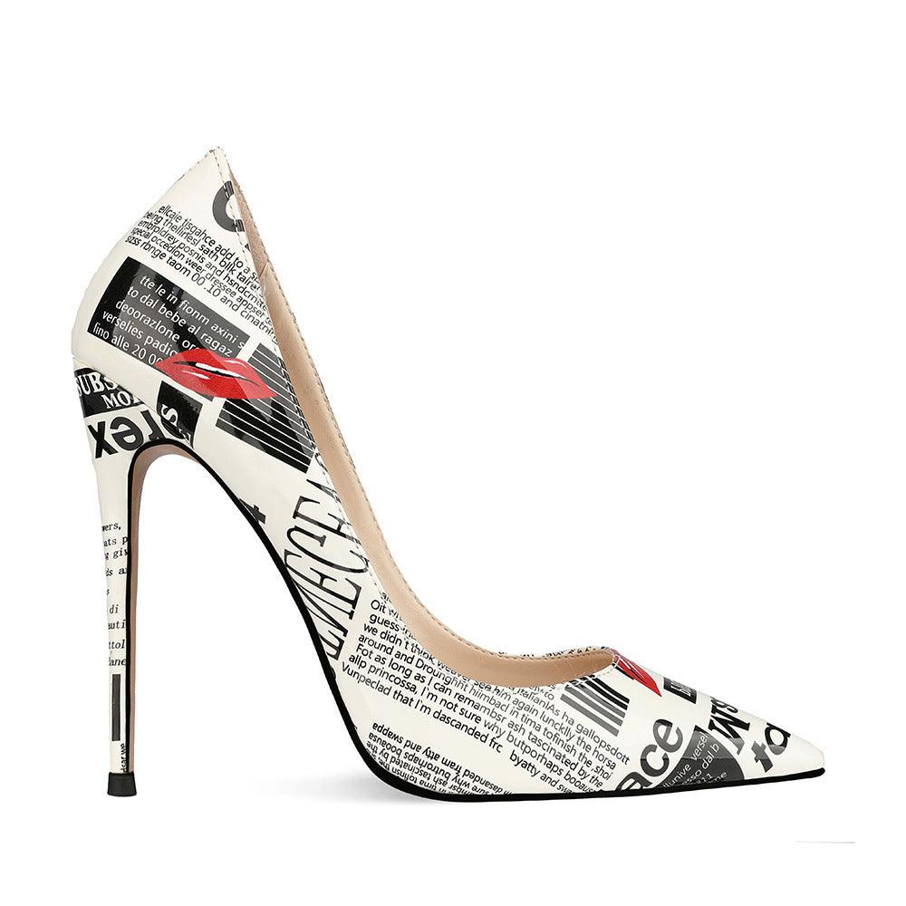 12cm Graffiti Fashion High Heels Women Women's Pointed Toe Stiletto Heels Catwalk Show Shoes - EX-STOCK CANADA