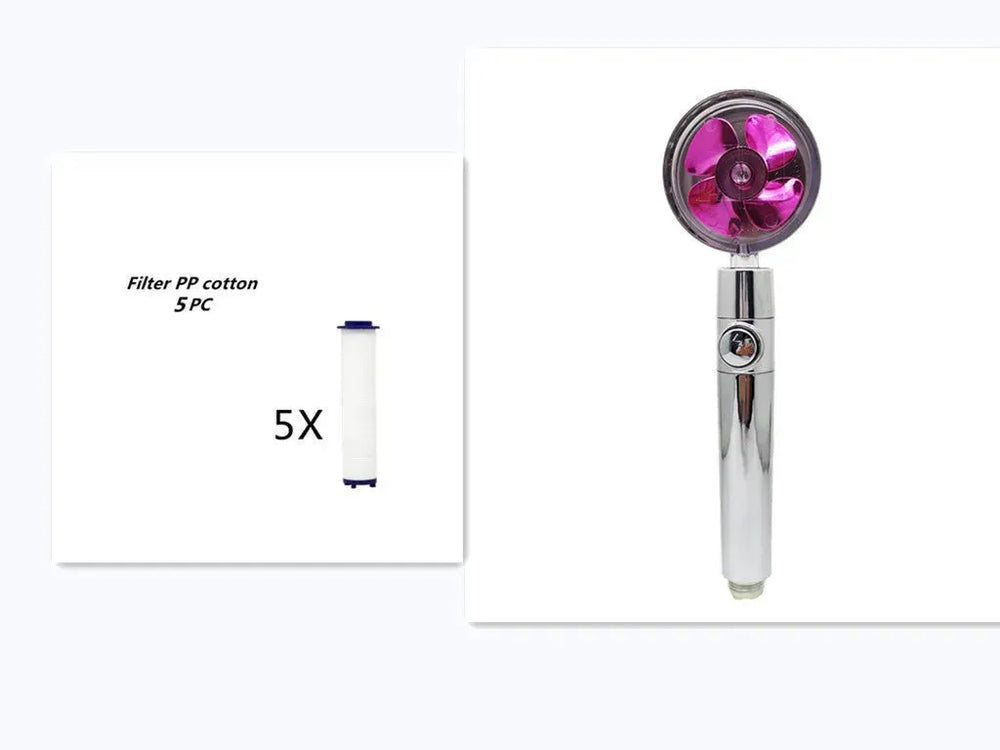 Propeller Driven Shower Head With Stop Button And Cotton Filter Turbocharged High Pressure Handheld Shower Nozzle - EX-STOCK CANADA
