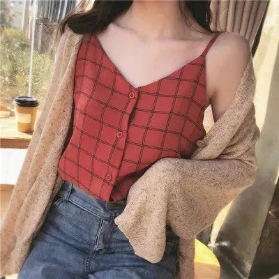 Casual sleeveless button down Chiffon  blouse top for women - EX-STOCK CANADA