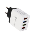 White USB charger with multiple ports on a white background