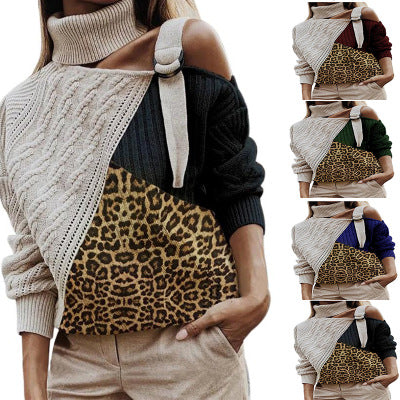 Winter women sweater leopard stitching sweater | EX-STOCK product gallery photo 2