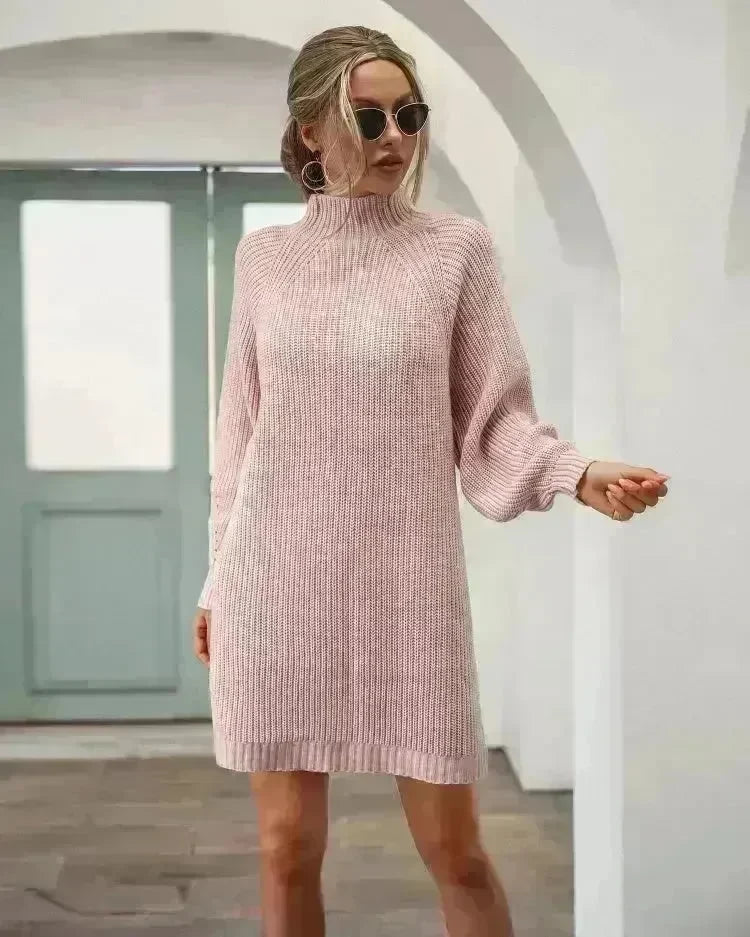 Winter Solid Knitted turtleneck sweater dress Mini - EX-STOCK CANADA