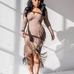 Chic Long Sleeve Tassel Fringed Bodycon Dress - EX-STOCK Canada