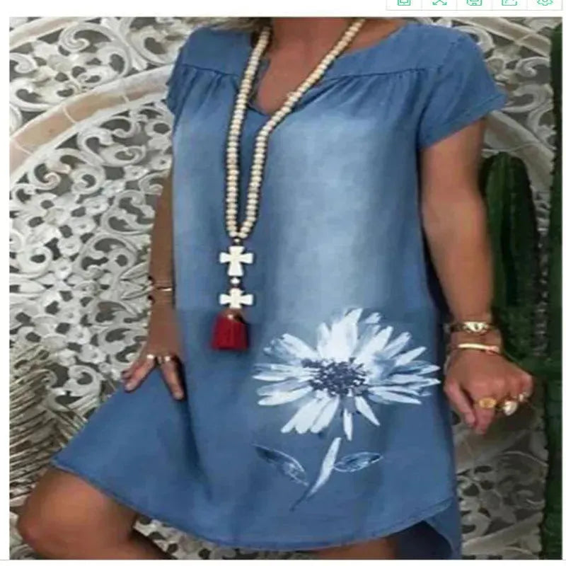 Casual Denim Fashion Floral jeans dress - EX-STOCK CANADA