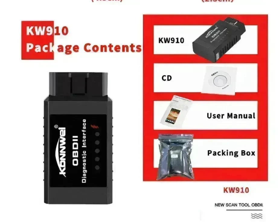 KONNWEI KW910 full protocol ELM327 OBD2 vehicle fault diagnostic Scanner detector tool - EX-STOCK CANADA