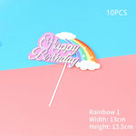 Birthday Cake Decoration Inserts – Rainbow & Balloon Baking Toppers (10 PCS)