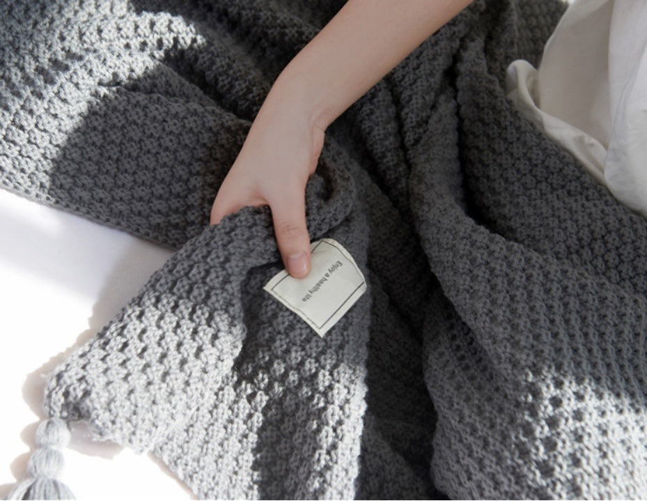 Fringed Knitting Blanket Wool Blanket EX-STOCK Canada 