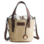 new summer women's bag hand-woven contrast color bucket straw bag cylinder handbag diagonal shoulder beach bag EX-STOCK Canada 