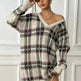 Deer Plush V-neck Long Sleeve Plaid Winter Jumper Mini dress - EX-STOCK CANADA
