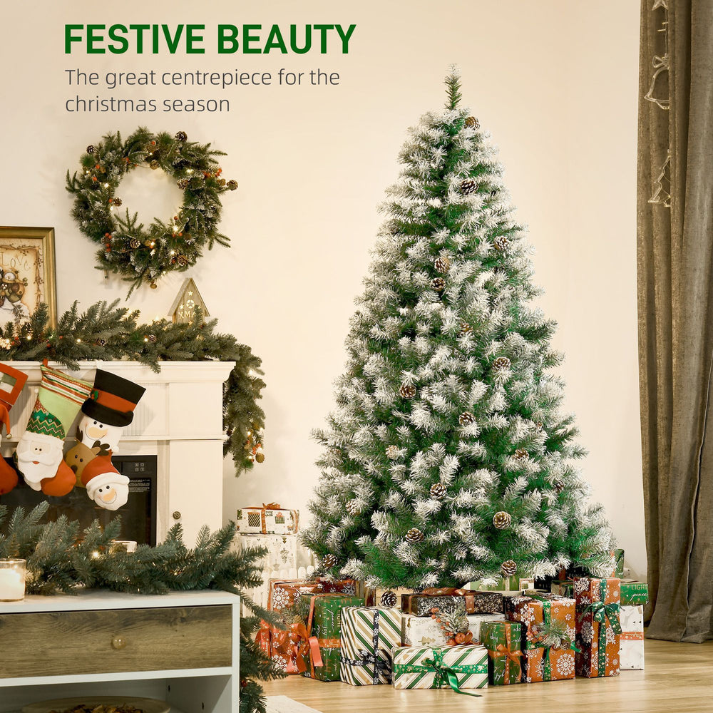 6ft Snow Flocked Artificial Christmas Tree, Unlit Full Fir Tree With Automatic Open, 800 Realistic Branches And 61 Pine Cones EX-STOCK Canada 
