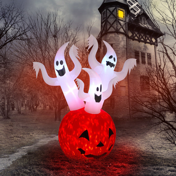 5.9 FT Halloween Inflatable Pumpkin Ghost Outdoor Decorations, Scary Blow Up Yard Decor With Built-in LED Lights For Holiday Party Yard Lawn Garden Decor Indoor Outdoor 12V EX-STOCK