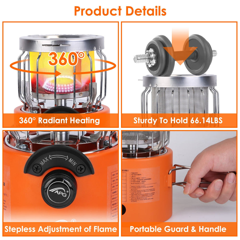 2000W 2 In 1 Camping Stove Tent Heater Outdoor Gas Stove Portable Backpacking Stove With 3 Modes 360 Degree Radiant Heating For Camping Hiking Picnic BBQ EX-STOCK