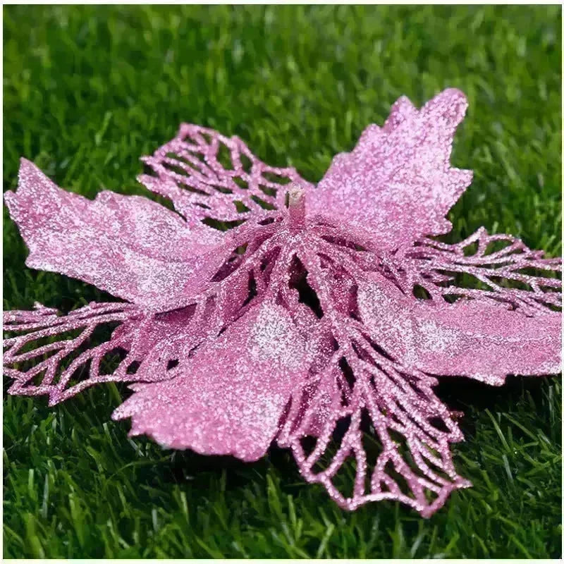 Glitter Artifical Christmas Flowers Christmas Tree Decorations For Home Fake Flowers Xmas Ornaments New Year Decor - EX-STOCK CANADA