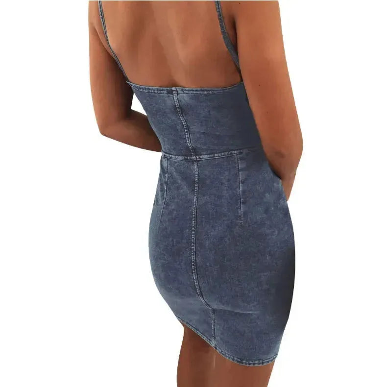 Chic Sleeveless slim fitted Mini Denim hip dress - EX-STOCK CANADA