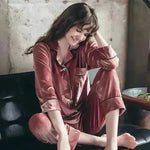 2pcs Couple Gold Velvet Long Sleeve Pajamas set - EX-STOCK CANADA
