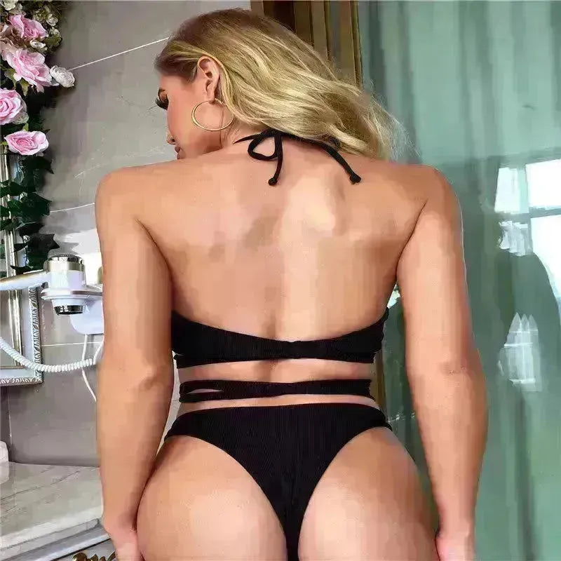 Solid Color Swimsuit Women Strappy Swimsuit Charming Bikini