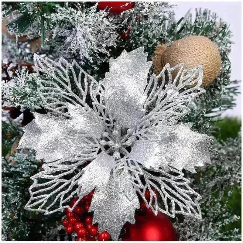 Glitter Artifical Christmas Flowers Christmas Tree Decorations For Home Fake Flowers Xmas Ornaments New Year Decor - EX-STOCK CANADA