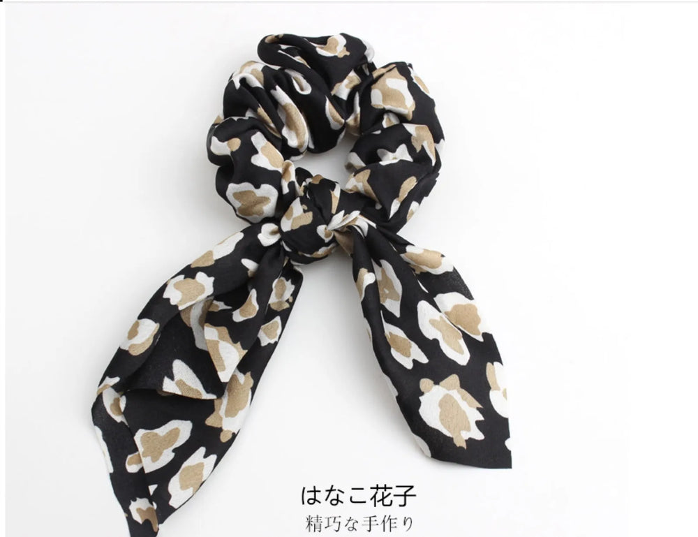4pcs Leopard Pattern Silk Scarf Hair Scrunchie - EX-STOCK CANADA