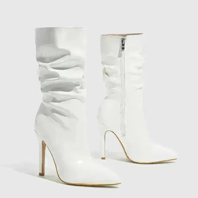 Patent Leather High Heel Pointed Stiletto Heel Pile Style Boots - EX-STOCK CANADA