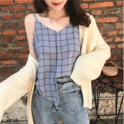 Casual sleeveless button down Chiffon  blouse top for women - EX-STOCK CANADA