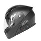 Black motorcycle helmet with clear visor on a white background
