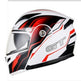 White motorcycle helmet with black and red design on a white background