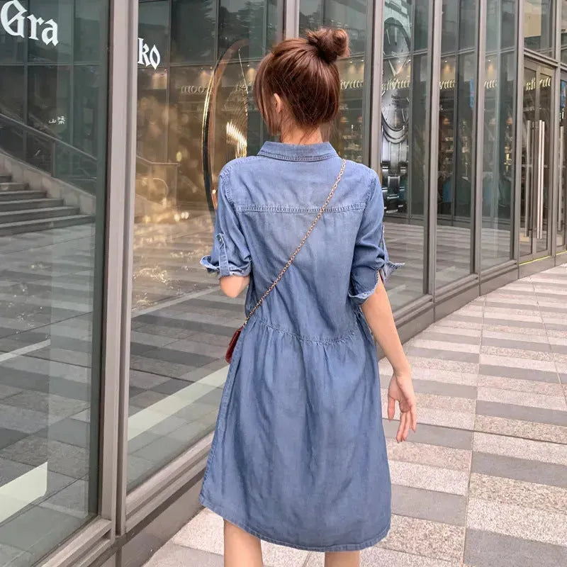 Casual Short sleeve Loose denim dress
