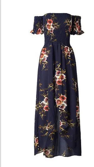 Elegant Ladies Summer Boho Vacation Resort Slit Maxi dress off shoulder Long floral Beach summer slit dress - EX-STOCK CANADA