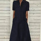 Women's European And American Lapel Casual loose button down Midi Denim jeans Mum Dress - EX-STOCK CANADA