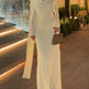 Women's Solid Color Pleated Cape-Sleeve Maxi Dress – Elegant Evening Gown | Apricot | Sizes XS–XL