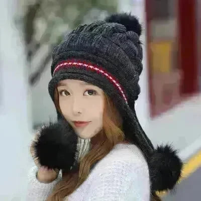 Women Cozy Knit Fleece-Feel Beanie With Ear Flaps Winter Hat Perfect For Skiing & Outdoor Activities - EX-STOCK CANADA