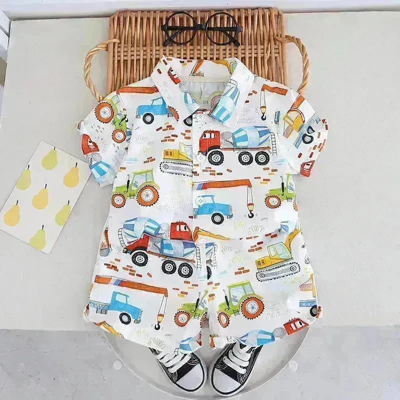 Boy's Shirt Suit Thin Mink Summer Cartoon Baby Baby Short Summer Summer Vêtements Two Piece for Boys