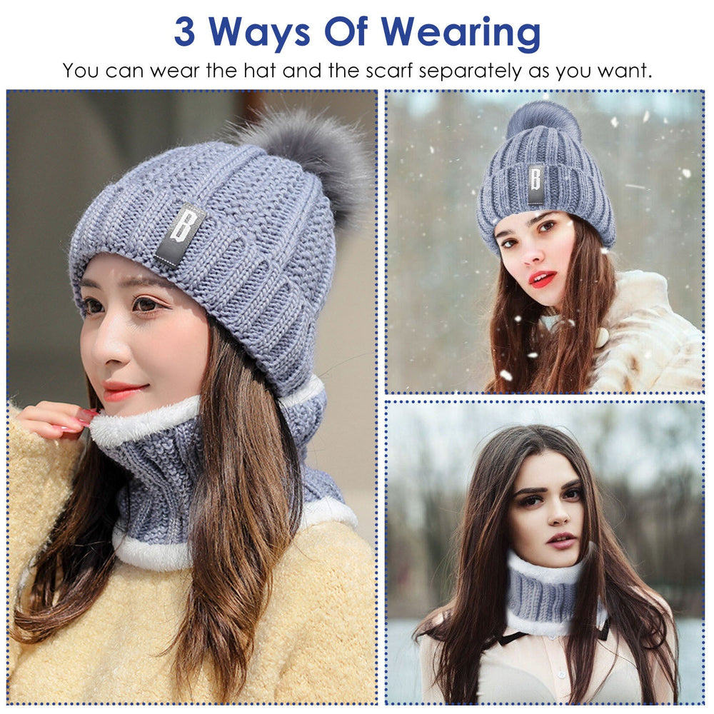 1Set Winter Beanie Hat Scarf Set Women Warm Knitting Skull Cap Neck Warmer For Walking Running Hiking Camping Outdoors Gift EX-STOCK