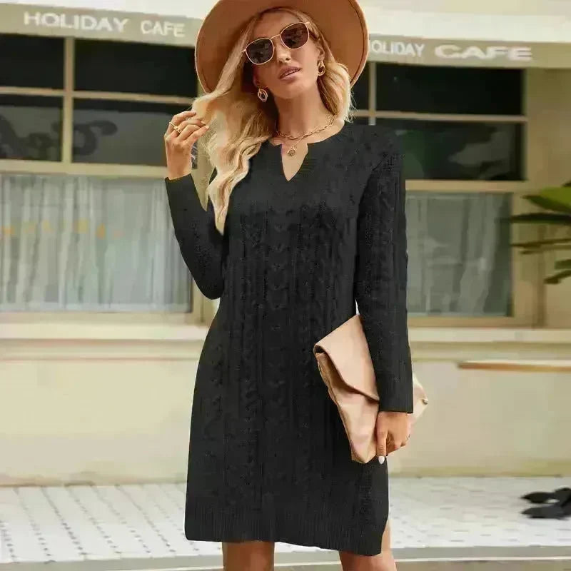 Autumn Winter Slim fit Twisted Split Mini Knitted Wool Sweater Dress - EX-STOCK CANADA