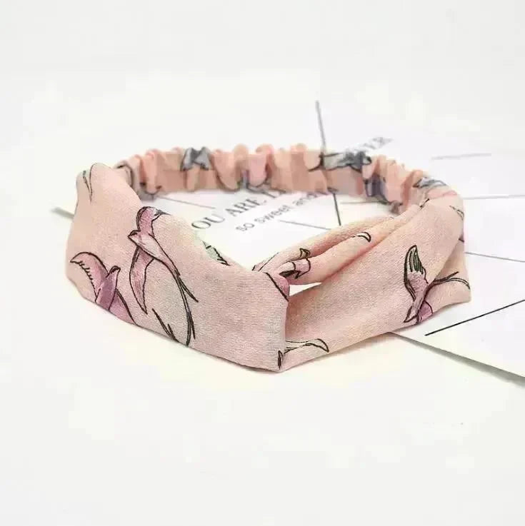 Women Retro Style Knotted Hairband floral Print Cross Headband - EX-STOCK CANADA