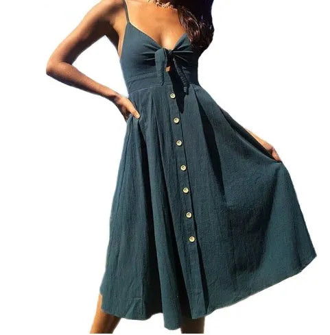 Women Summer cocktail dresses Spaghetti strap Midi Vacation Resort Sundress - EX-STOCK CANADA
