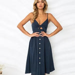 Women Summer cocktail dresses Spaghetti strap Midi Vacation Resort Sundress - EX-STOCK CANADA