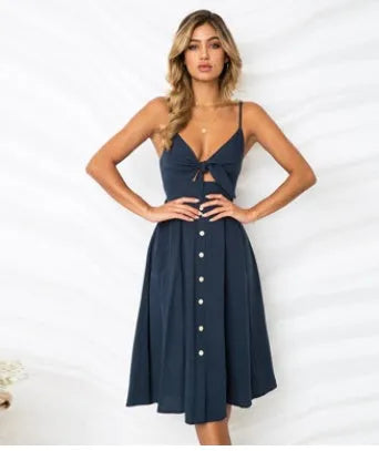 Women Summer cocktail dresses Spaghetti strap Midi Vacation Resort Sundress - EX-STOCK CANADA