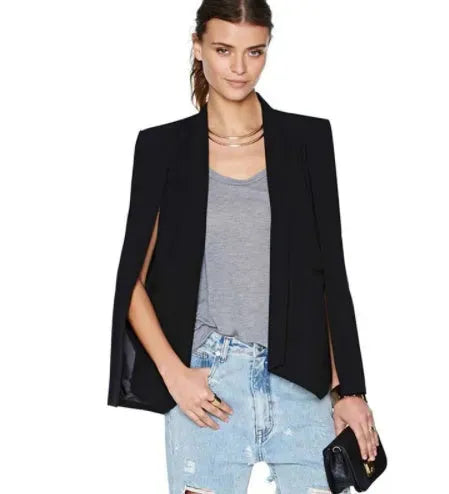 New Ladies Women Long Sleeve Lapel Cape Poncho Office Jacket Cloak Blazer Suit Coat KR2 - EX-STOCK CANADA