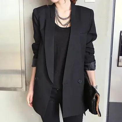 Solid Long Style Black Women Jacket and Blazer Female Notched Collar Asymmetrical Chic Ladies Blazers feminino - EX-STOCK CANADA
