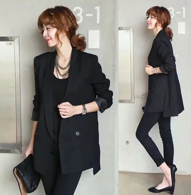 Solid Long Style Black Women Jacket and Blazer Female Notched Collar Asymmetrical Chic Ladies Blazers feminino - EX-STOCK CANADA