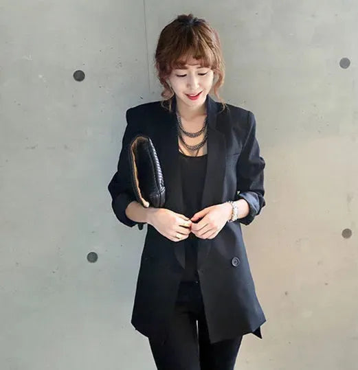 Solid Long Style Black Women Jacket and Blazer Female Notched Collar Asymmetrical Chic Ladies Blazers feminino - EX-STOCK CANADA