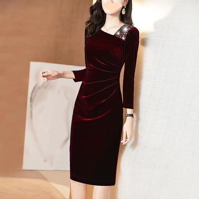 Long-sleeved Velvet Sheath Skirt With Fleece Lining And Extra Thickness EX-STOCK Canada 