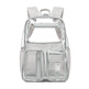 Clear backpack with white straps on a white background
