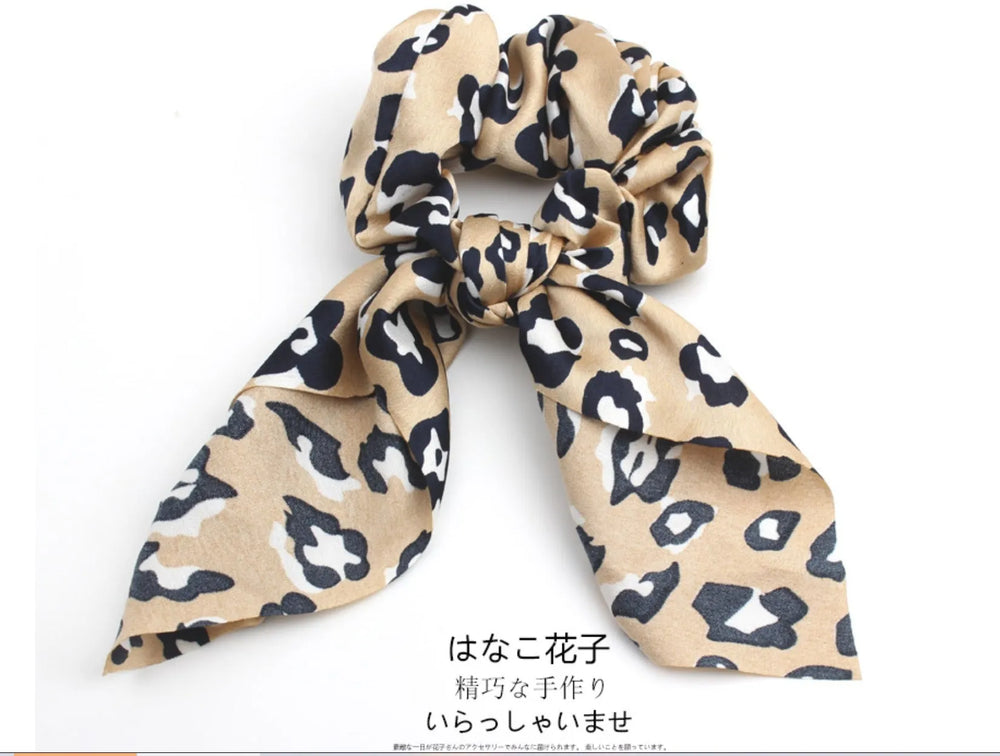 4pcs Leopard Pattern Silk Scarf Hair Scrunchie - EX-STOCK CANADA