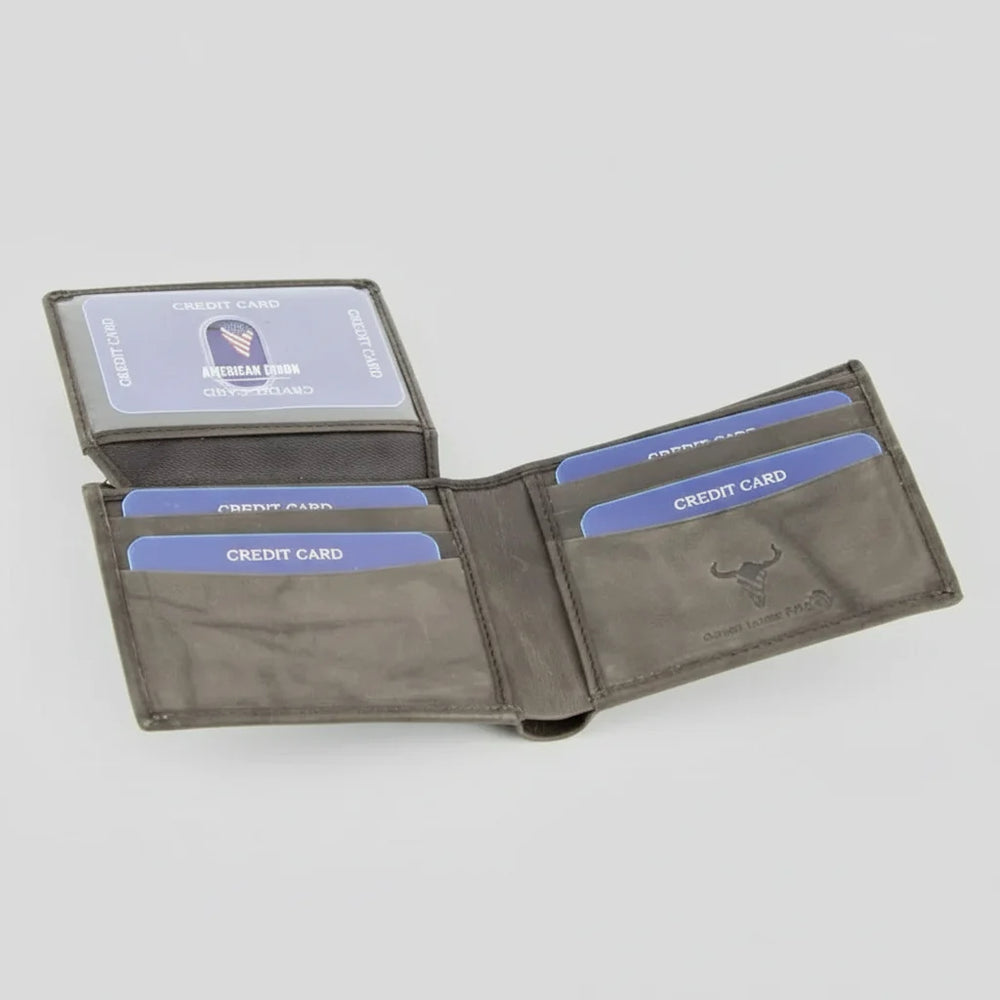 Portafoglio da uomo RFID bifold con sportello per carta d'identità a sinistra 