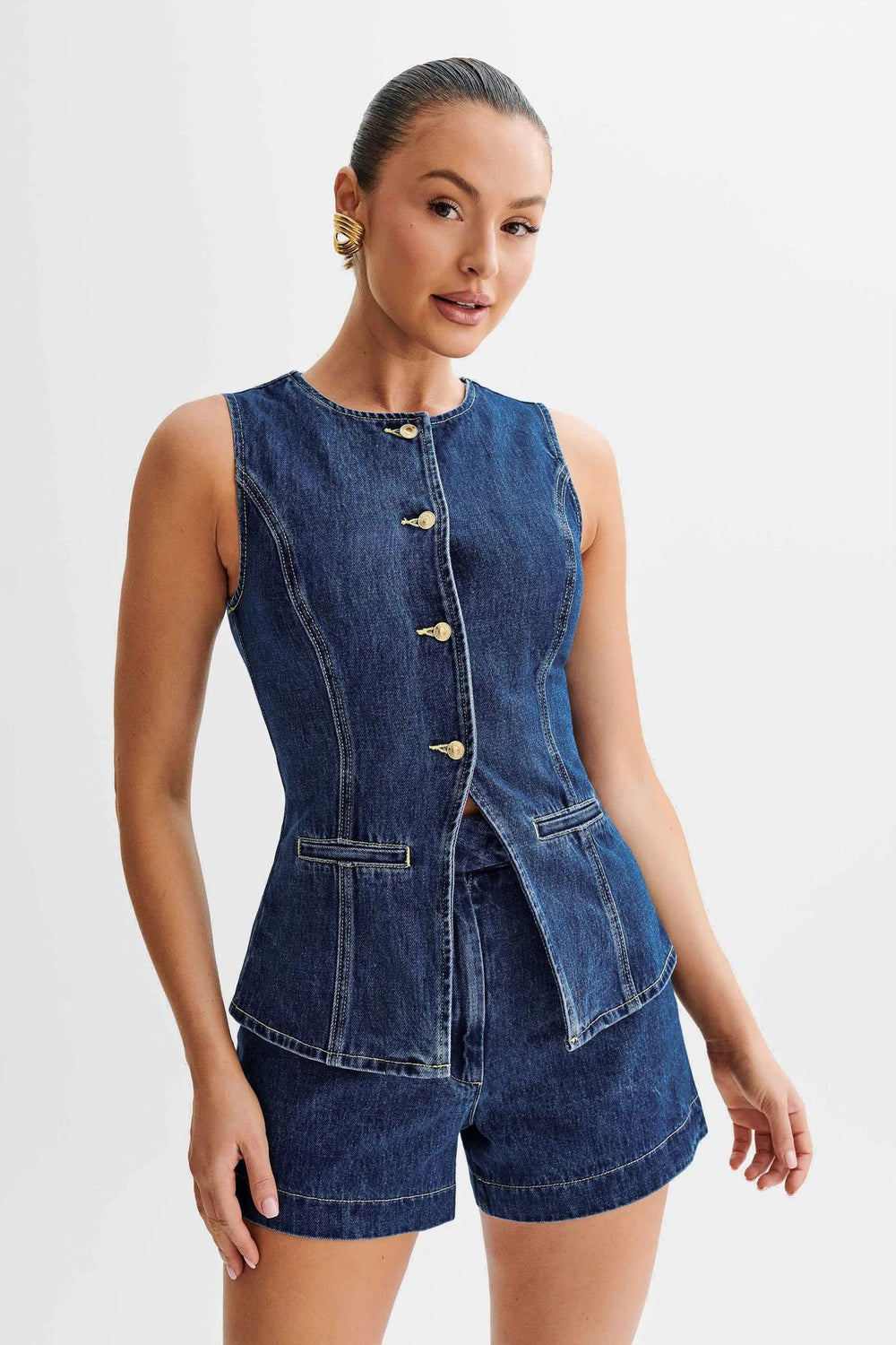 Denim Fashion Casual Sleeveless Women's Suit 