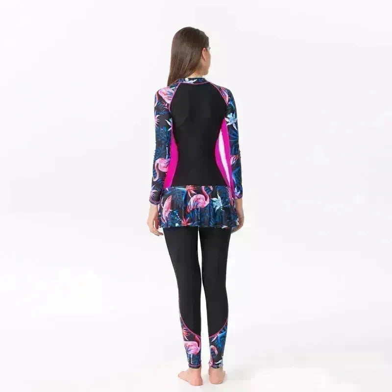 One-Piece Long Sleeve Long Skirt Swimsuit EX-STOCK